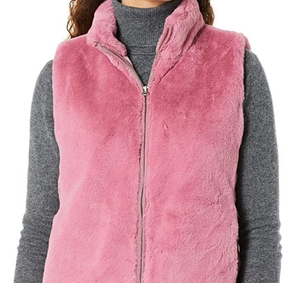 J.Crew Mercantile Guava Berry Faux Fur Zip up Teddy Vest - Picture 8 of 13